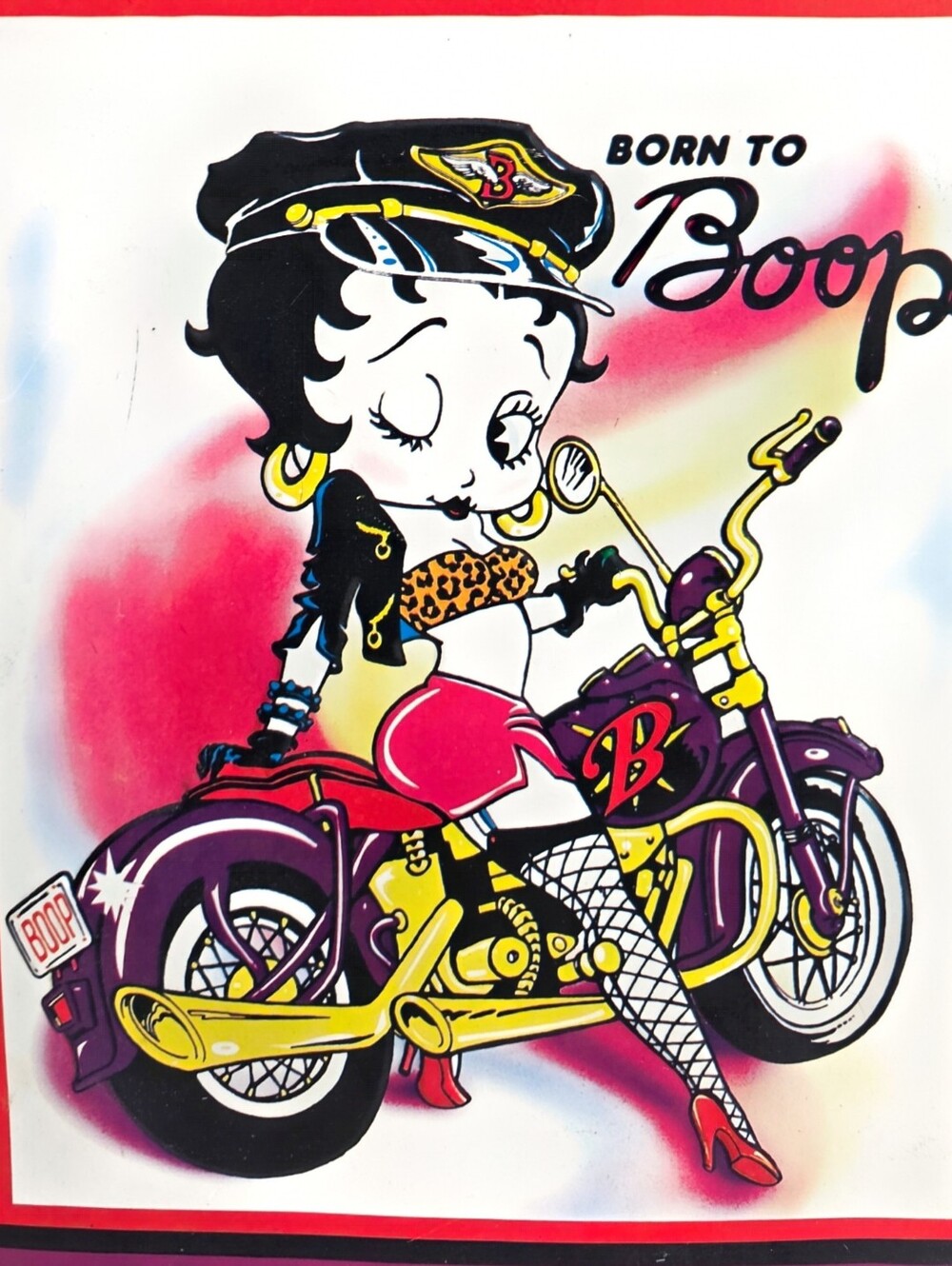 Betty Boop Born to Boop Motorcycle Art Print - Pink, Purple, Yellow